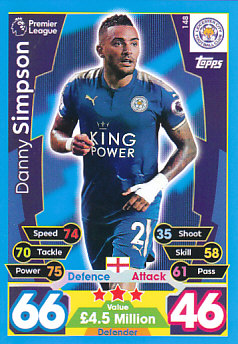 Danny Simpson Leicester City 2017/18 Topps Match Attax #148